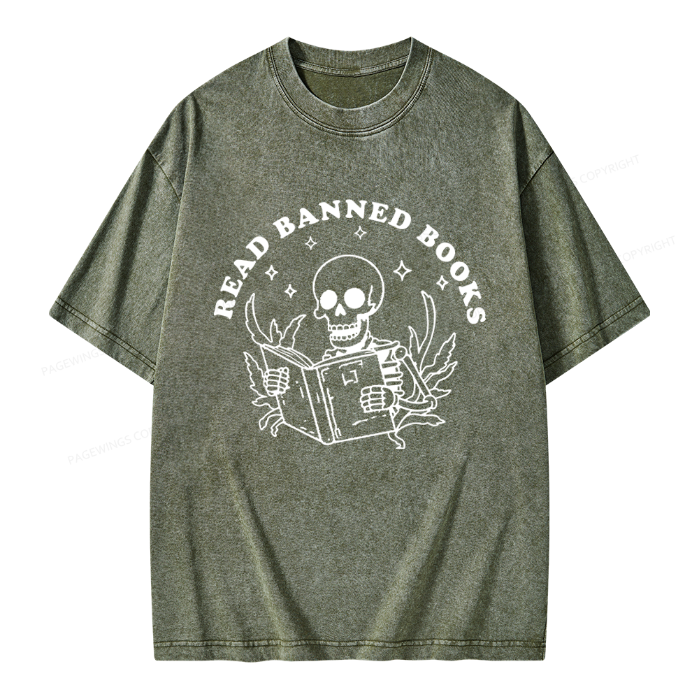 Pagewings Read Banned Books Unisex Washed T-shirt