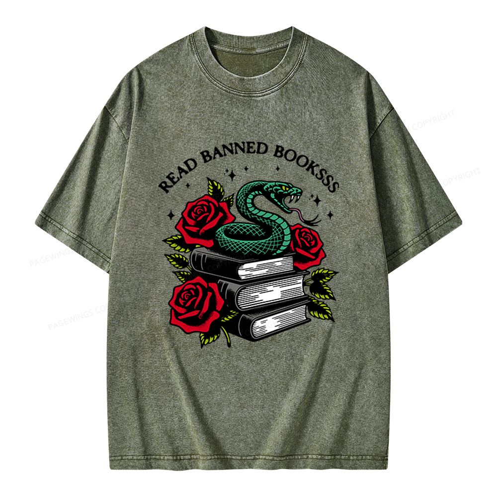 Pagewings Read Banned Books Unisex Washed T-shirt