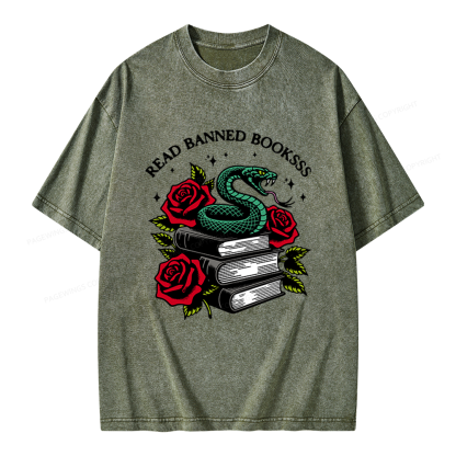 Pagewings Read Banned Books Unisex Washed T-shirt