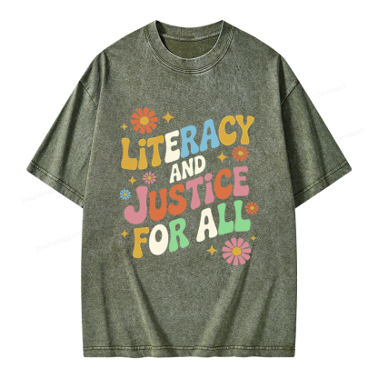 Pagewings Literacy And Justice For All Unisex Washed T-shirt