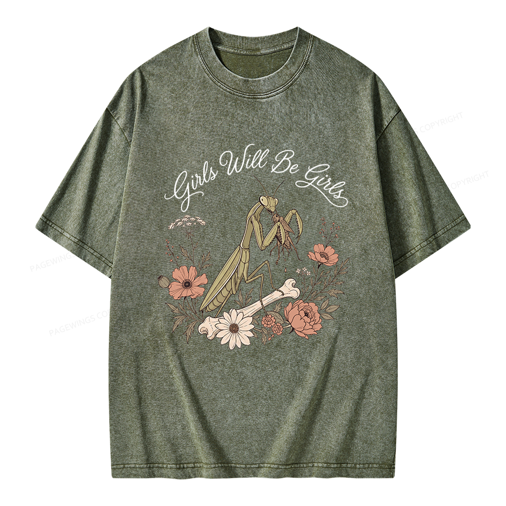 Pagewings Girls Will Be Girls Unisex Washed T-shirt