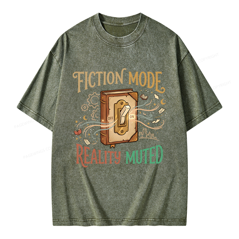 Pagewings Fiction Mode On Unisex Washed T-shirt