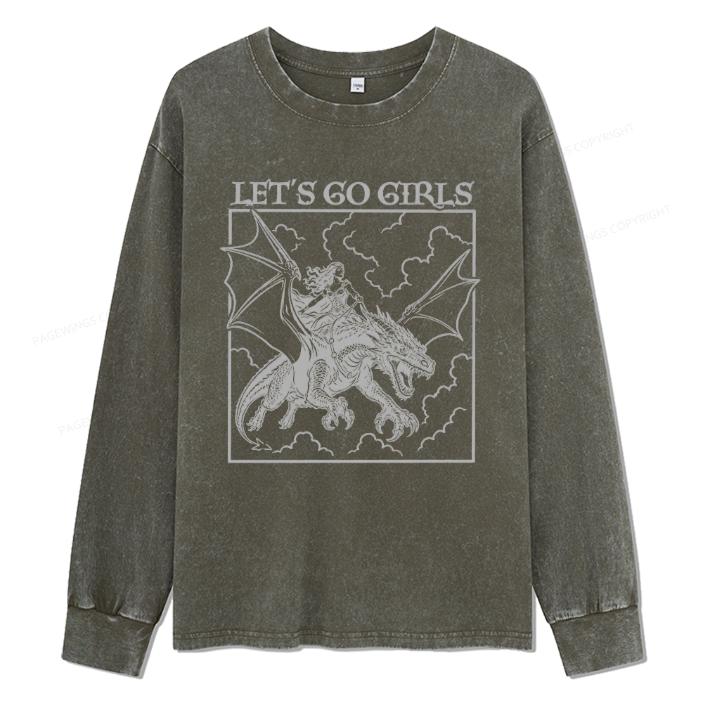 Pagewings Retro Dragon Rider Unisex Washed Long Sleeve T-shirt
