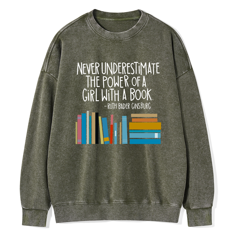 Pagewings Ruth Bader Ginsburg Girl with a Book Unisex Washed Sweatshirt
