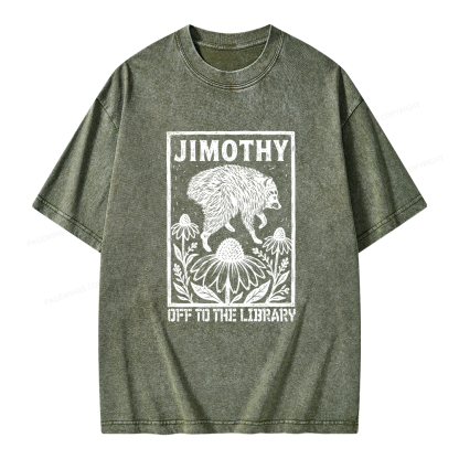 Pagewings Raccoon Meme Off To The Library Unisex Washed T-shirt