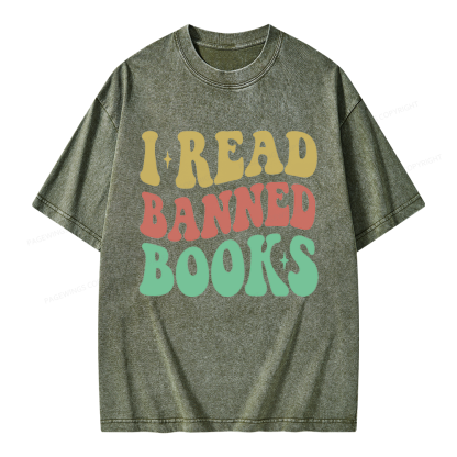 Pagewings Vintage I Read Banned Books Unisex Washed T-shirt