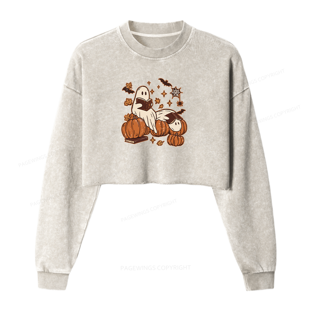 Pagewings Ghost Reading Washed Crop Sweatshirt