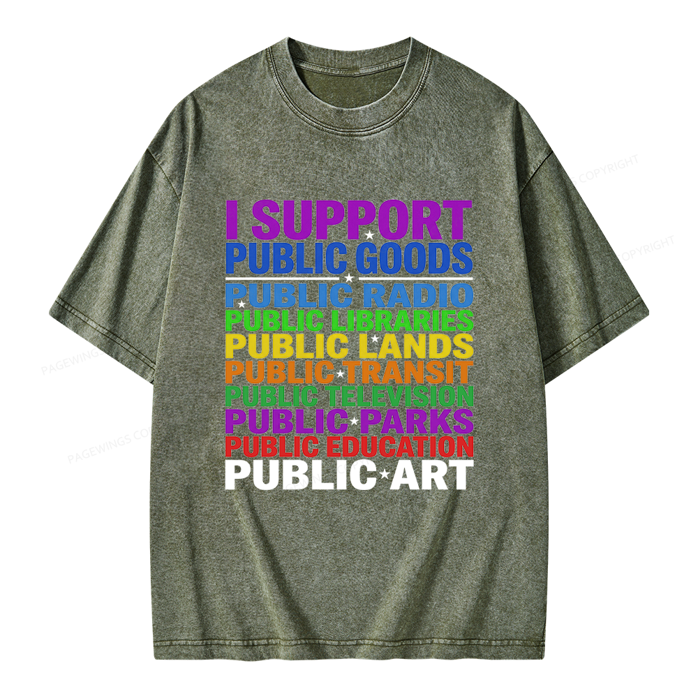 Pagewings I Support Public Libraries Unisex Washed T-shirt