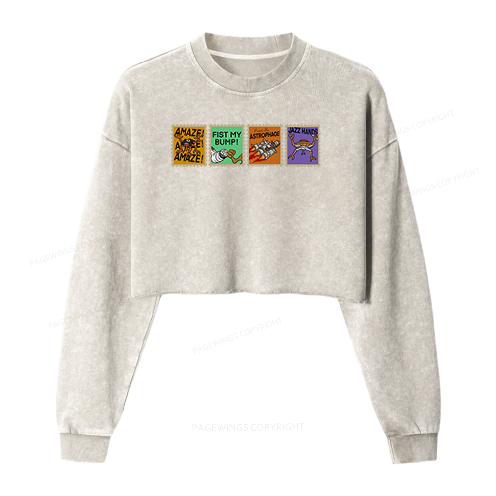 Pagewings Sci Fi Nerd Stamp Washed Crop Sweatshirt