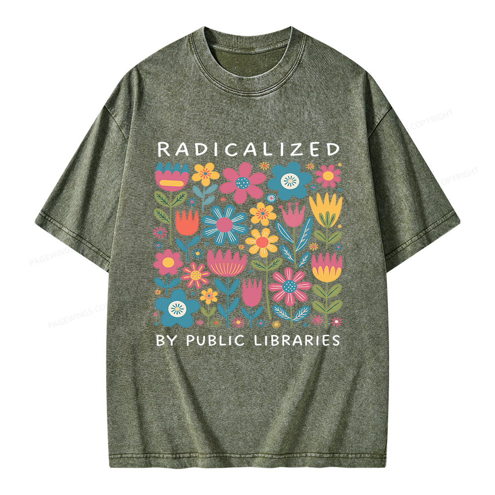 Pagewings Radicalized by Public Libraries Unisex Washed T-shirt