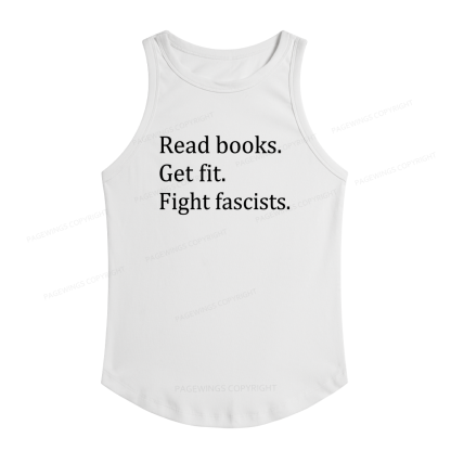Pagewings Read Books Get Fit Fight Fascists Women's Fitted Tank Top 