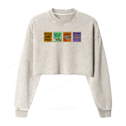 Pagewings Sci Fi Nerd Stamp Washed Crop Sweatshirt