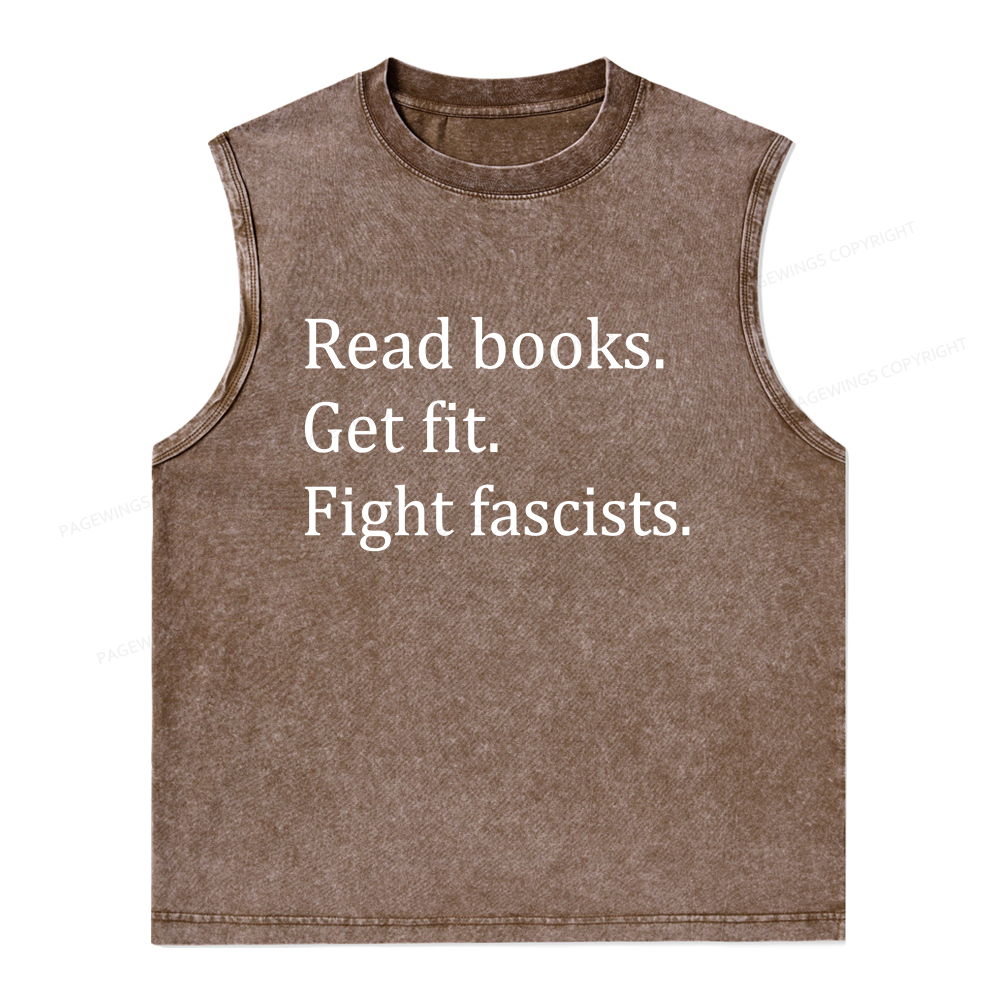 Pagewings Read Books Get Fit Fight Fascists Bookish Unisex Washed Tank Top