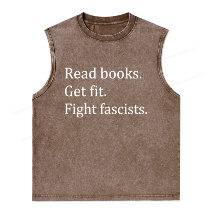 Pagewings Read Books Get Fit Fight Fascists Bookish Unisex Washed Tank Top
