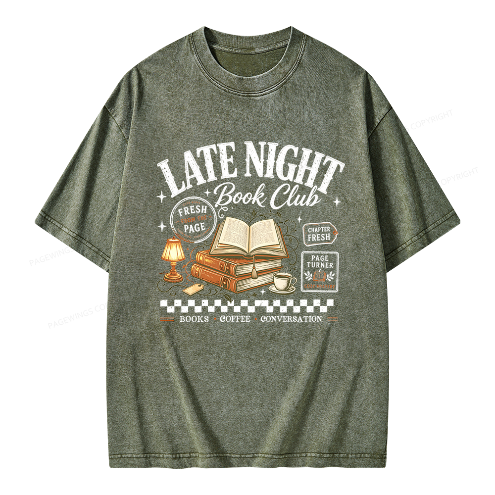 Pagewings Late Night Book Club Unisex Washed T-shirt