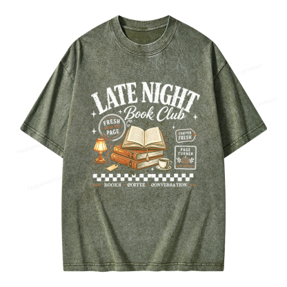 Pagewings Late Night Book Club Unisex Washed T-shirt