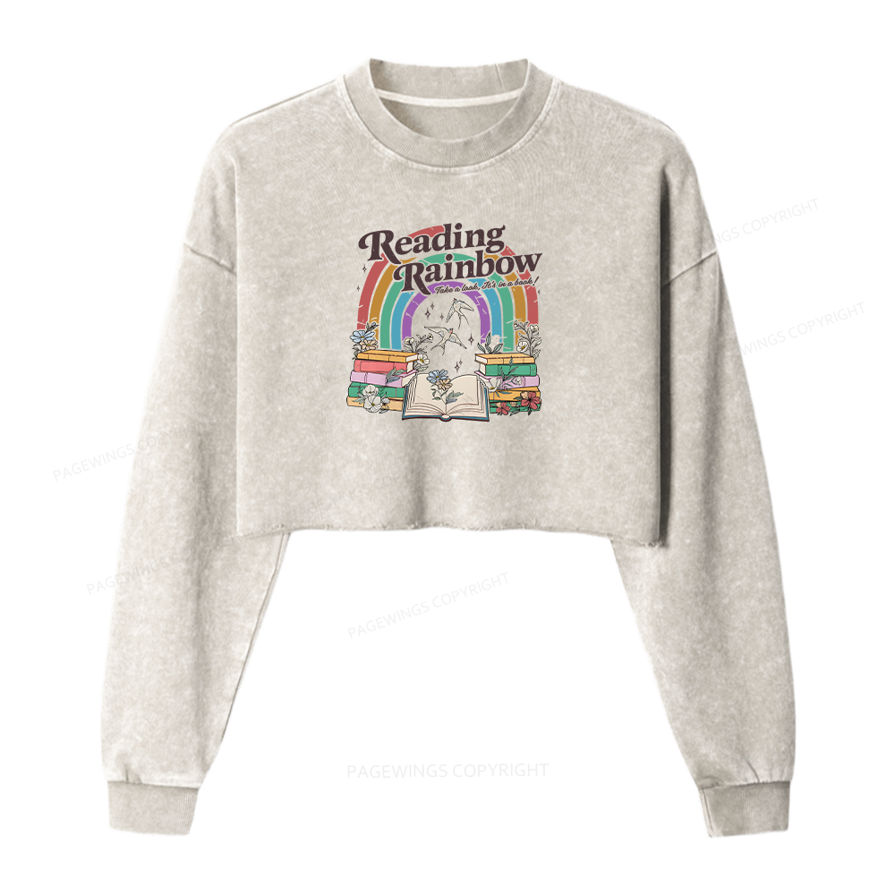 Pagewings Take A Look It's In A Book Washed Crop Sweatshirt
