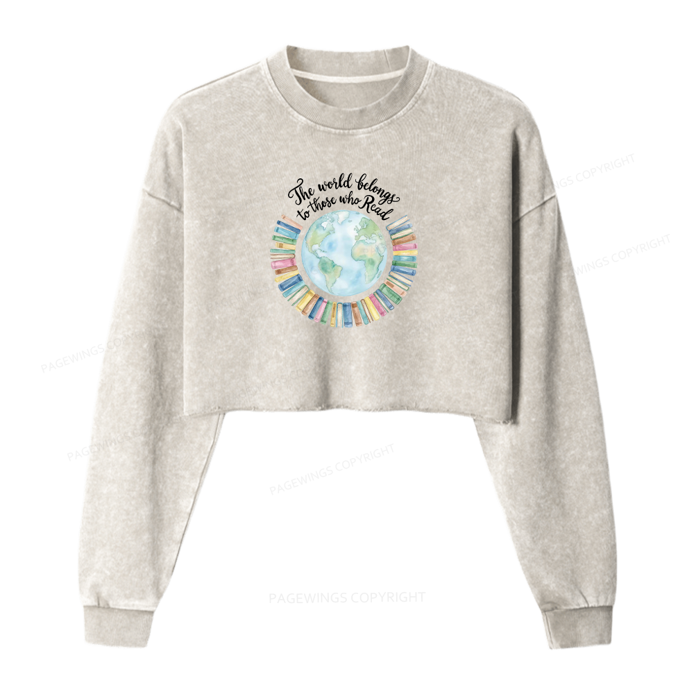 Pagewings The World Belongs to Those Who Read Washed Crop Sweatshirt
