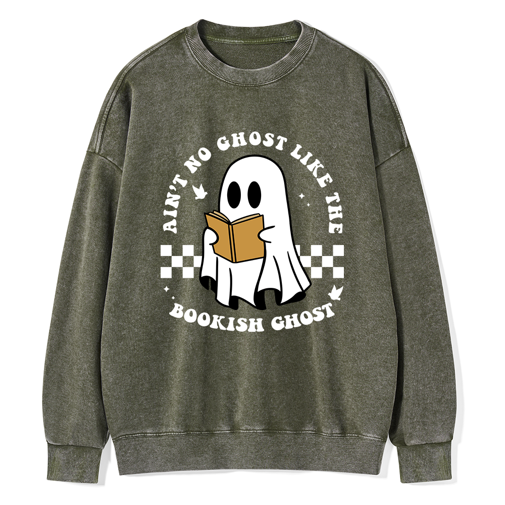 Pagewings Ain't No Ghost Like The Bookish Ghost Unisex Washed Sweatshirt