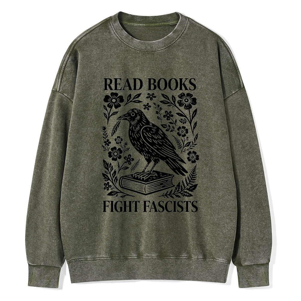 Pagewings Read Books Fight Fascists Unisex Washed Sweatshirt