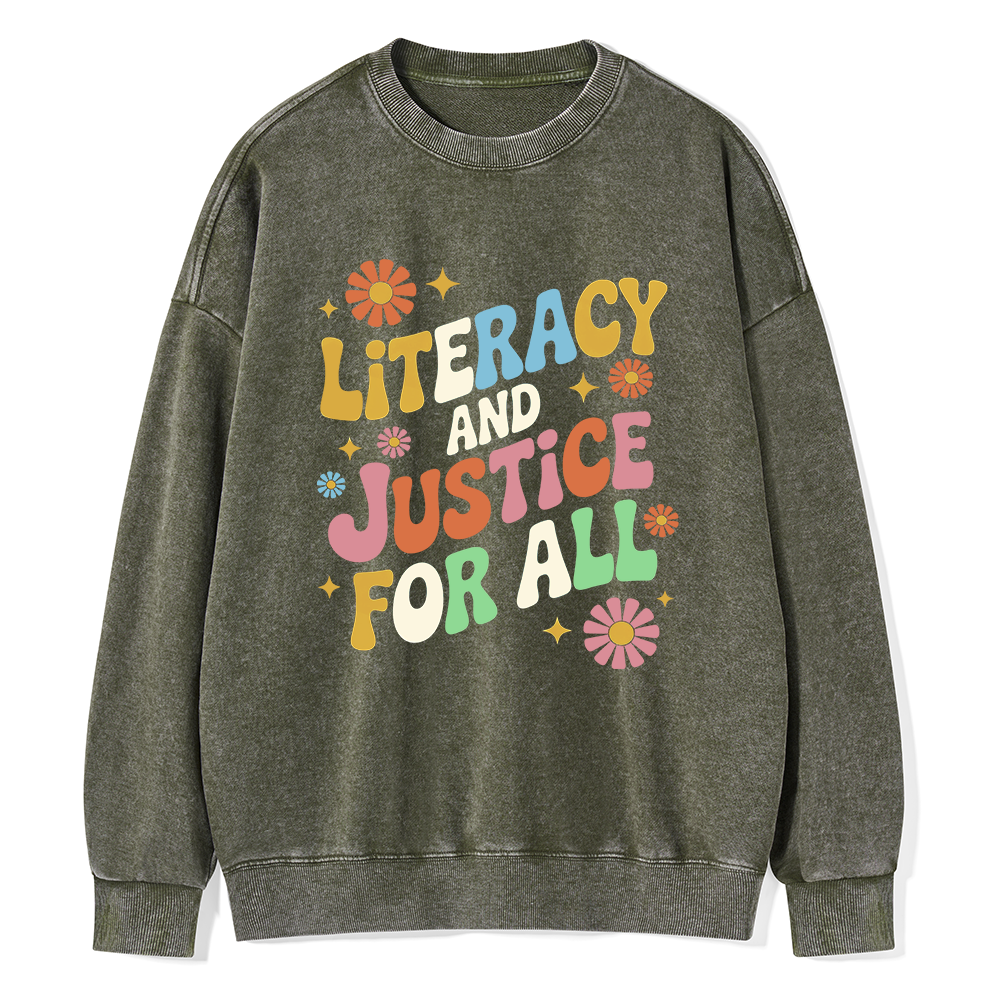 Pagewings Literacy And Justice For All Unisex Washed Sweatshirt