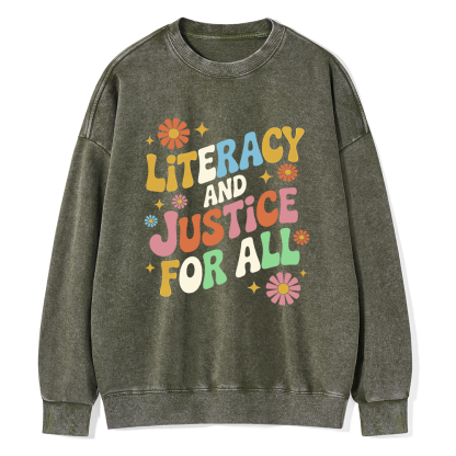 Pagewings Literacy And Justice For All Unisex Washed Sweatshirt