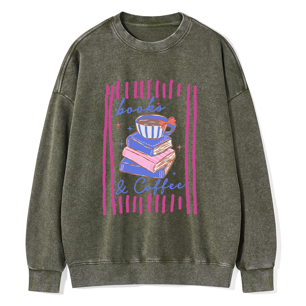 Pagewings Books and Coffee Unisex Washed Sweatshirt
