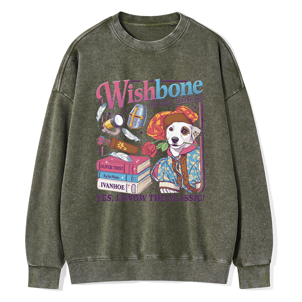 Pagewings Wishbone Dog Unisex Washed Sweatshirt
