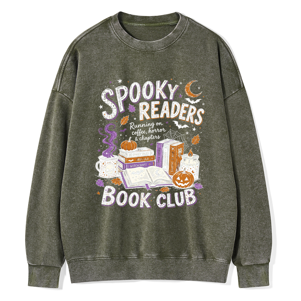 Pagewings Spooky Readers Book Club Unisex Washed Sweatshirt