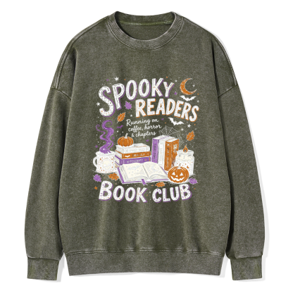 Pagewings Spooky Readers Book Club Unisex Washed Sweatshirt