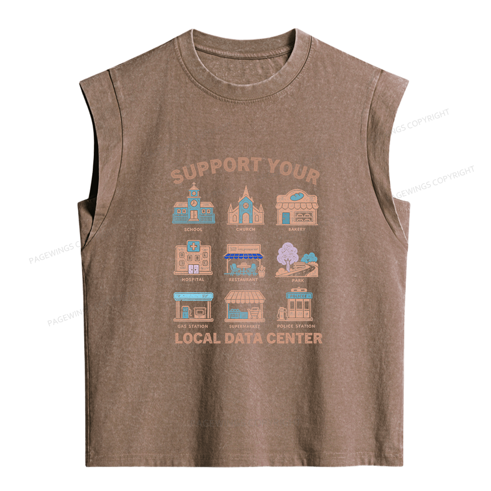 Pagewings Support Your Local Data Center Women's Washed Tank Top