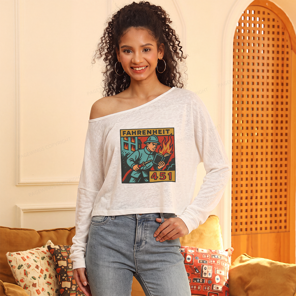 Pagewings Literature 451 Slouchy Long Sleeve Off Shoulder T-shirt