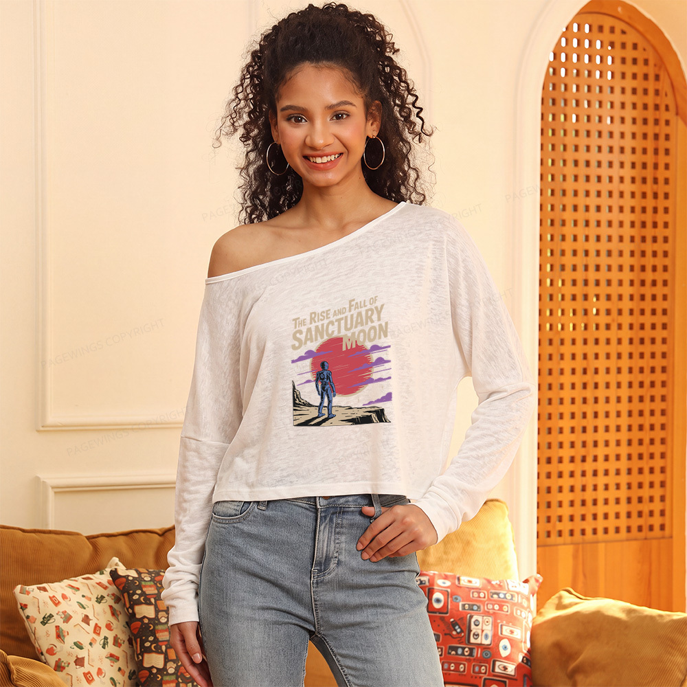Pagewings The Rise and Fall of Sanctuary Moon Slouchy Long Sleeve Off Shoulder T-shirt