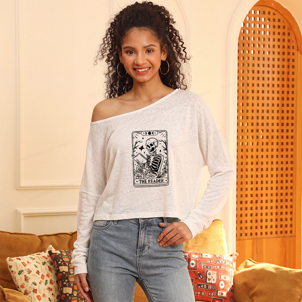 Pagewings The Reader Tarot Card Slouchy Long Sleeve Off Shoulder T-shirt