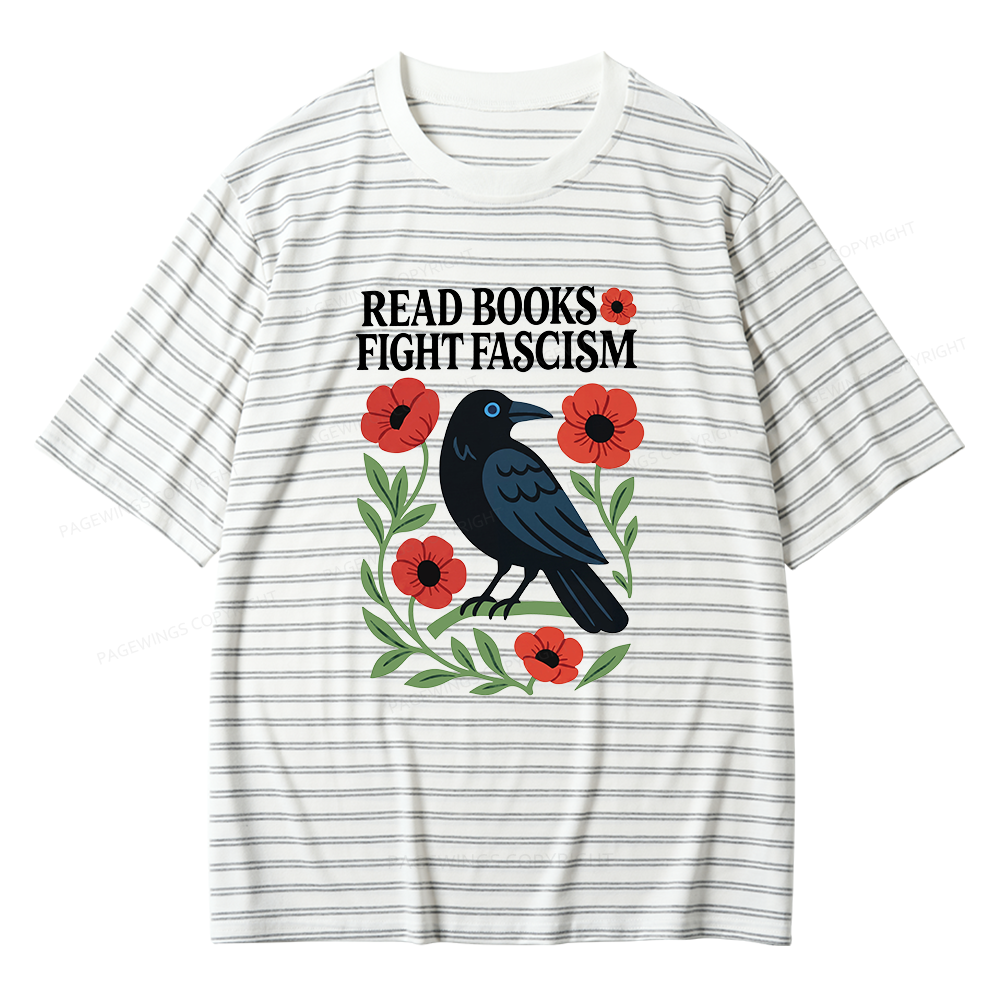 Pagewings Read Books Fight Fascism Unisex Striped T-Shirt