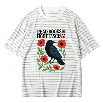 Pagewings Read Books Fight Fascism Unisex Striped T-Shirt