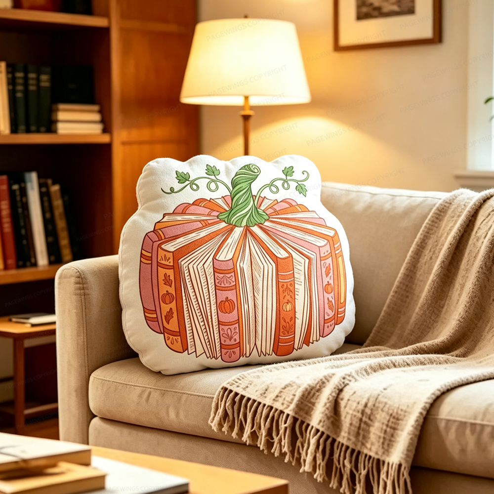 Pagewings Book Pumpkin Shaped Throw Pillow