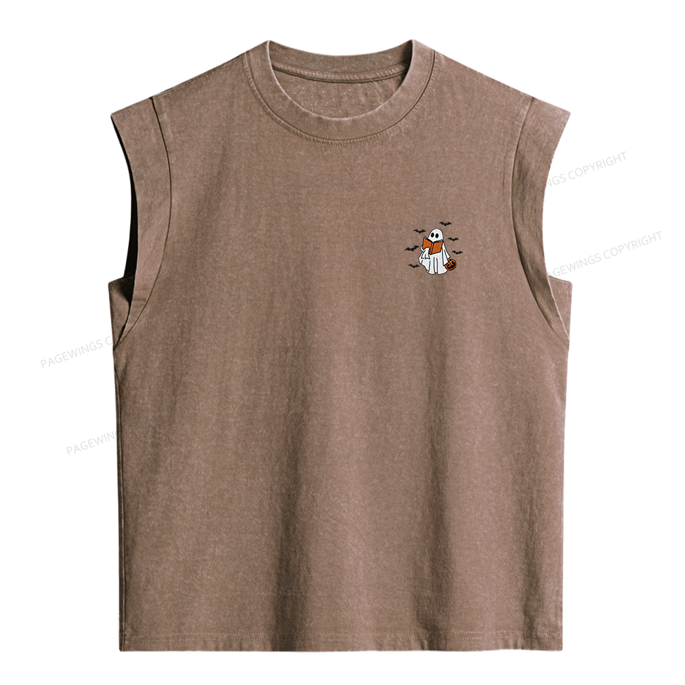 Pagewings Embroidered Book Lover Halloween Women's Washed Tank Top
