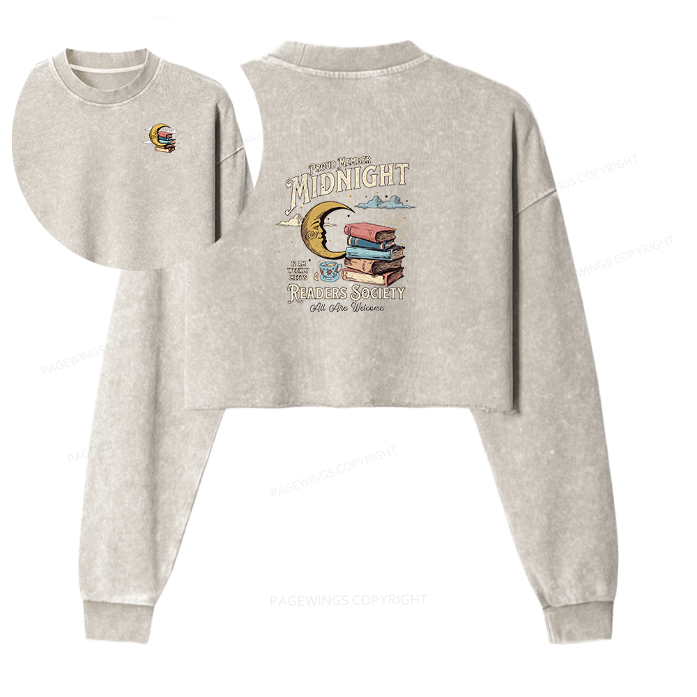 Pagewings Midnight Readers Society Washed Crop Sweatshirt