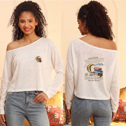 Pagewings Midnight Readers Society Slouchy Long Sleeve Off Shoulder T-shirt