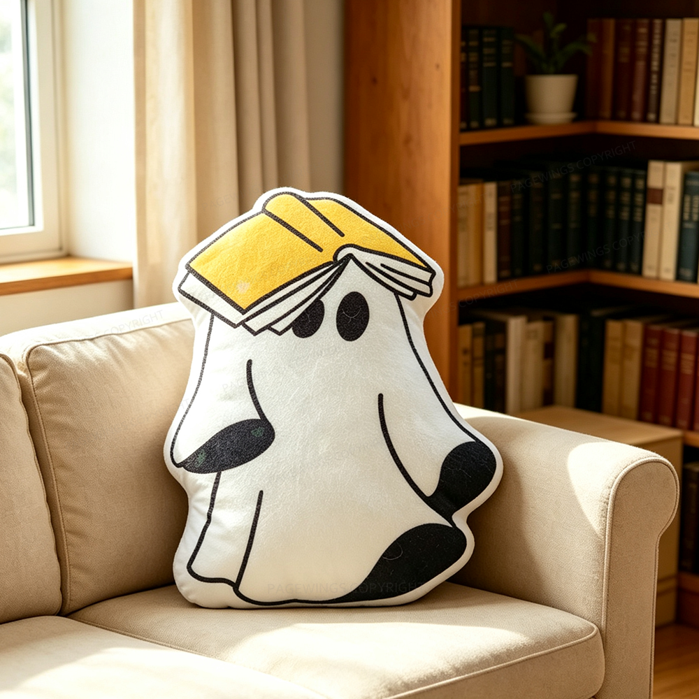 Pagewings Bookish Ghost Shaped Throw Pillow