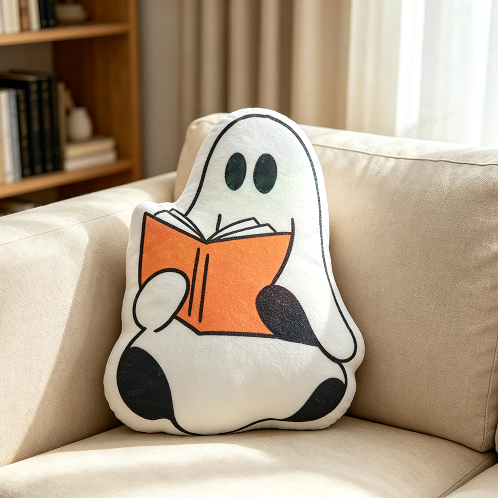 Pagewings Bookish Ghost Shaped Throw Pillow