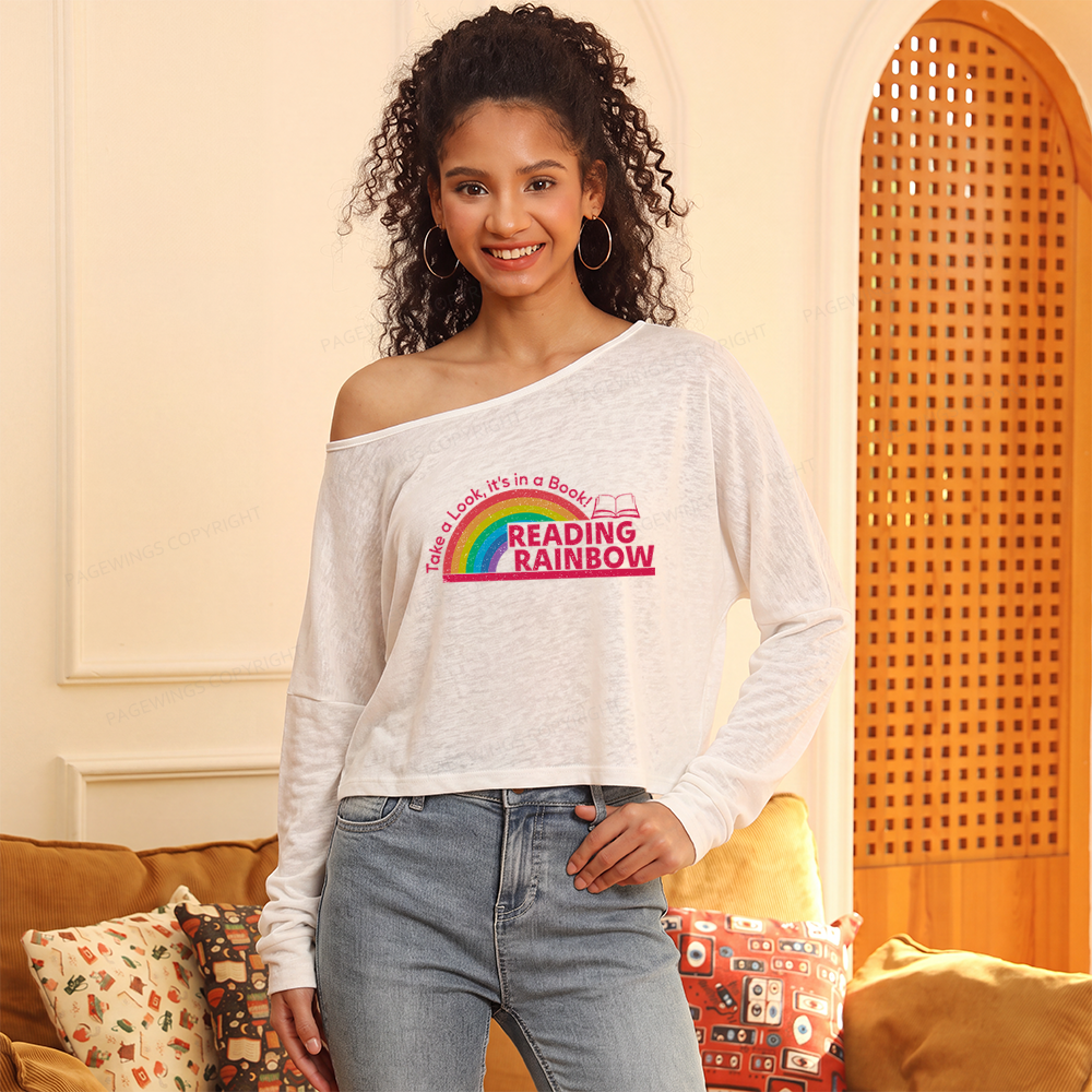 Pagewings Reading Rainbow Slouchy Long Sleeve Off Shoulder T-shirt