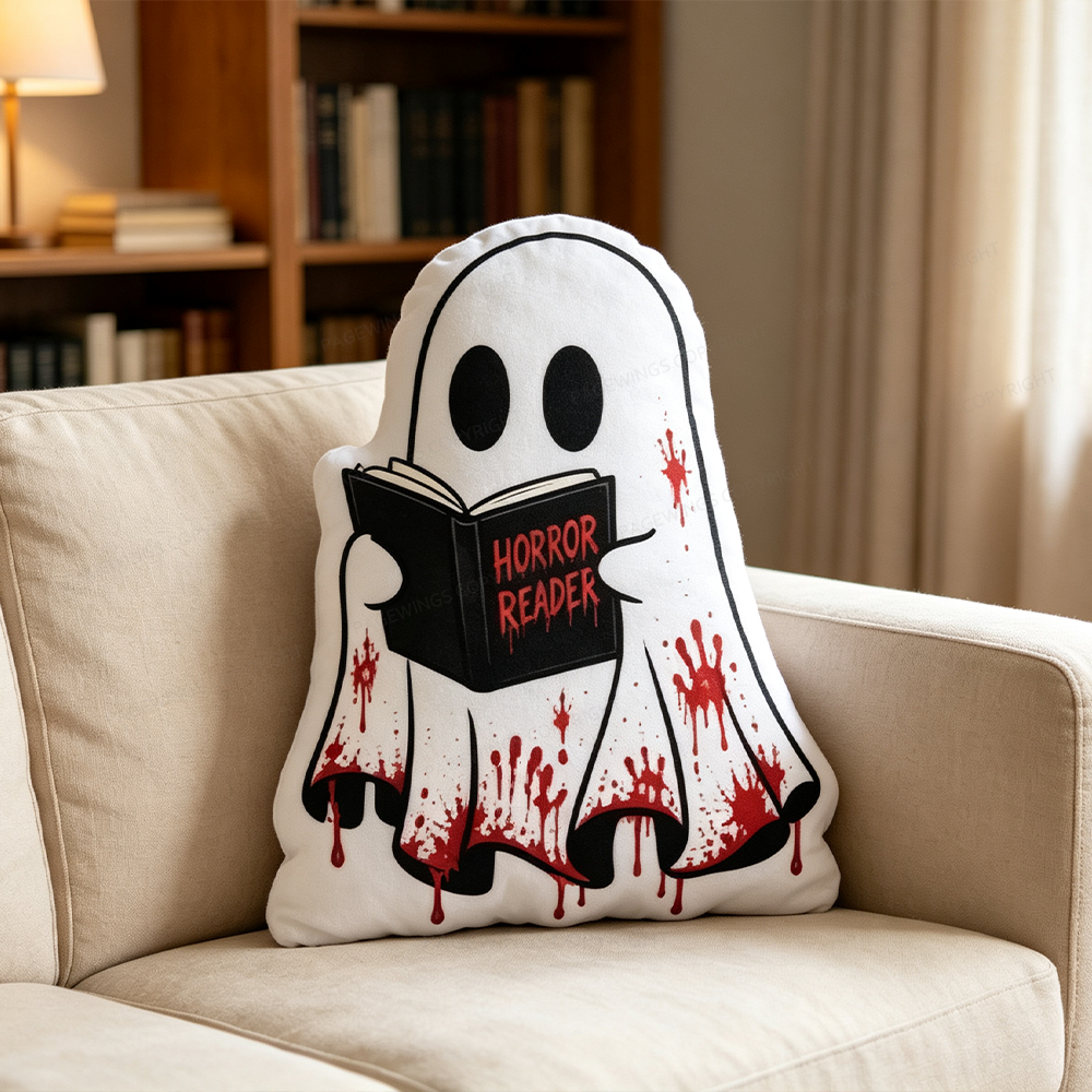 Pagewings Horror Reader Ghost Shaped Throw Pillow