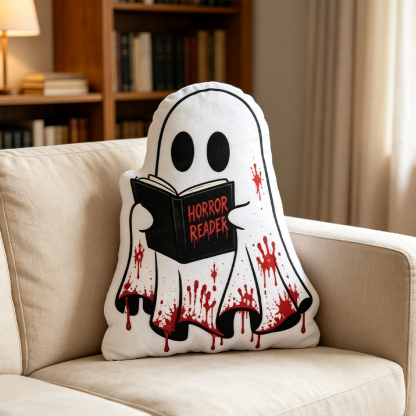 Pagewings Horror Reader Ghost Shaped Throw Pillow