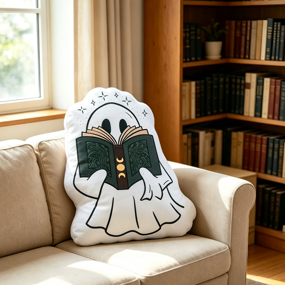Pagewings Bookish Ghost Shaped Throw Pillow