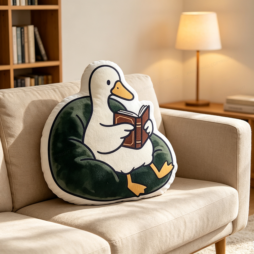 Pagewings Bookish Goose Shaped Throw Pillow
