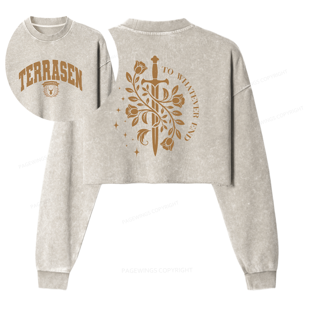 Pagewings Fantasy Novel Lovers Washed Crop Sweatshirt