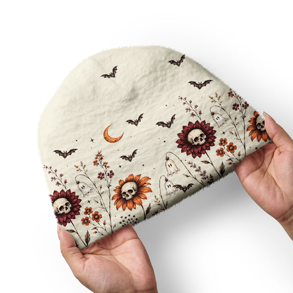 Pagewings Skull Flower Knit Patterned Beanie