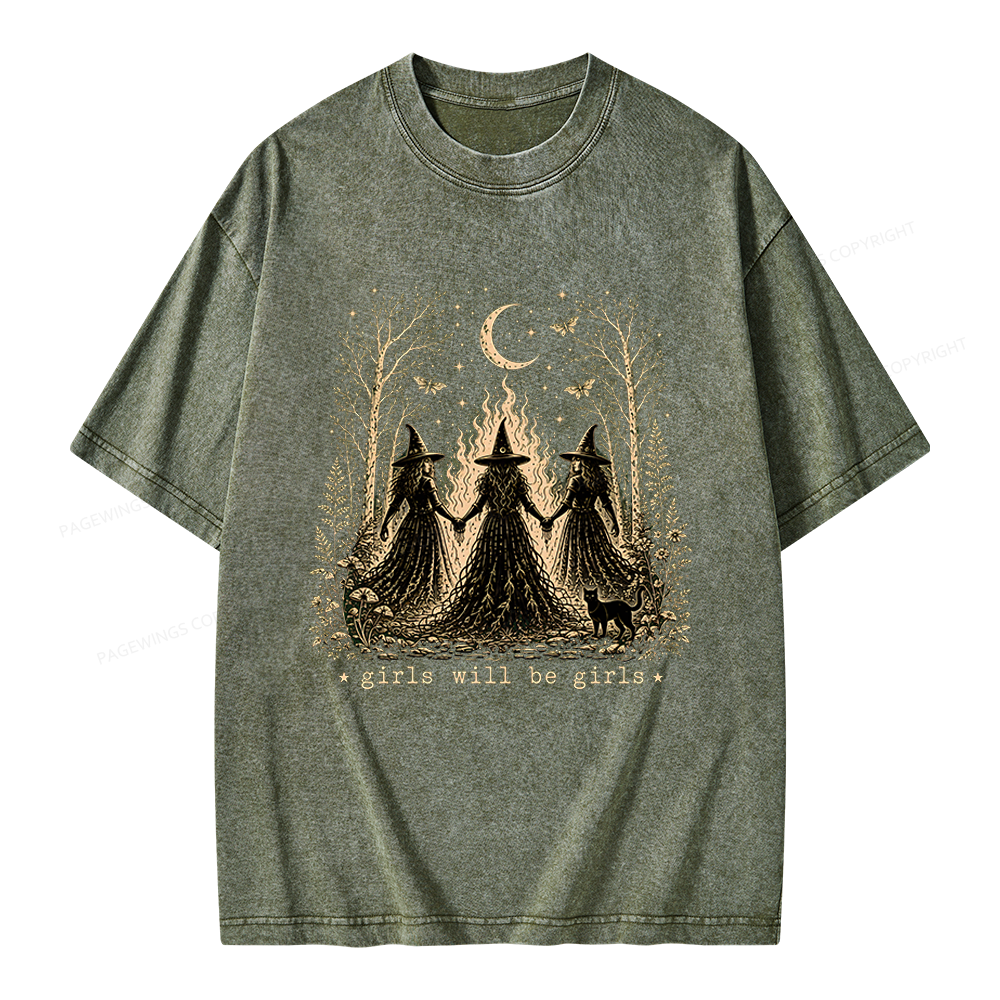 Pagewings Girls Will Be Girls Unisex Washed T-shirt